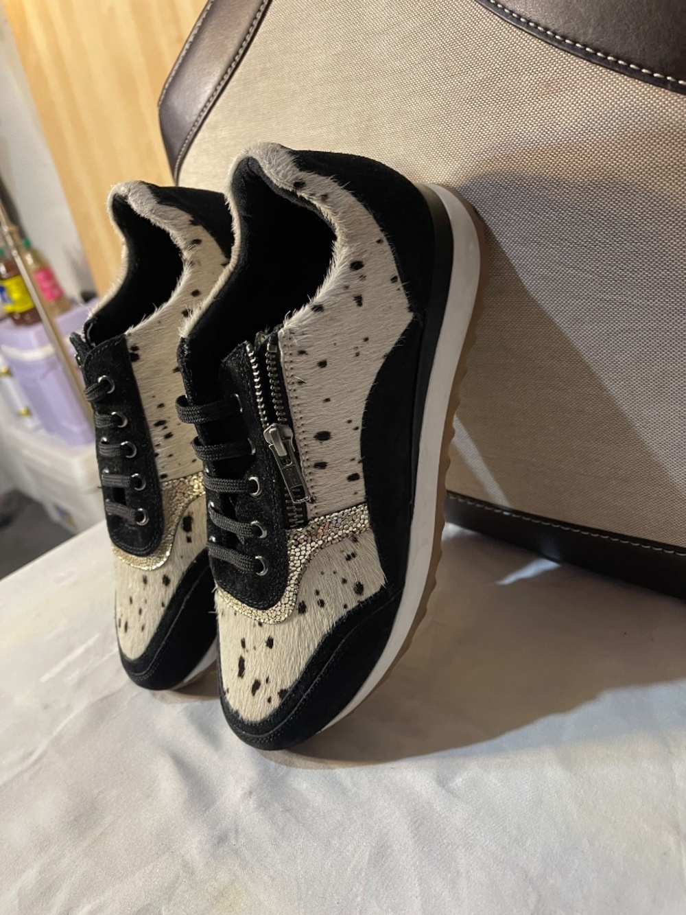 Myra Bag Black and White Spot Pony Hair Sneakers - Picture 3 of 8